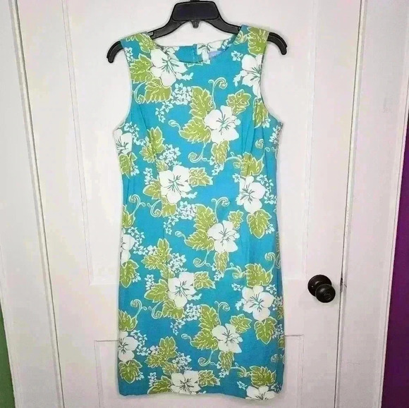 J. McLaughlin Aqua Tropical Sophia Catalina Sleeveless Sheath Dress Size 12 - Picture 1 of 4